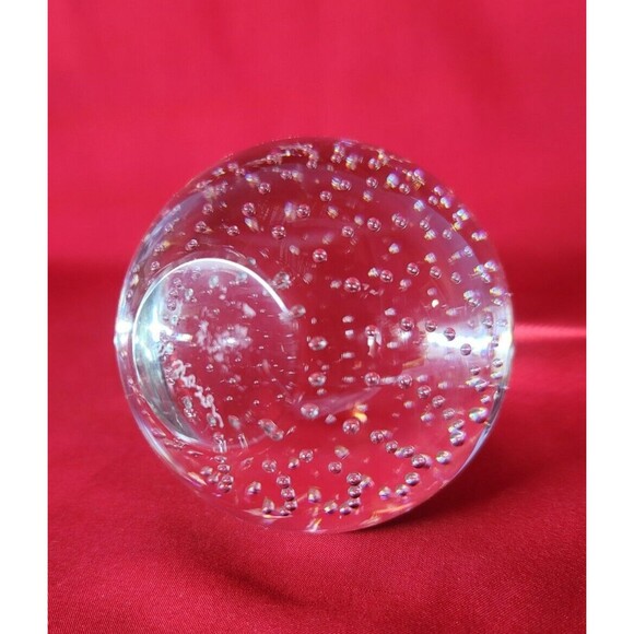 Air Bubble Murano Ball Paperweight Signed Round Clear Glass Sphere Globe Italy - Picture 5 of 10